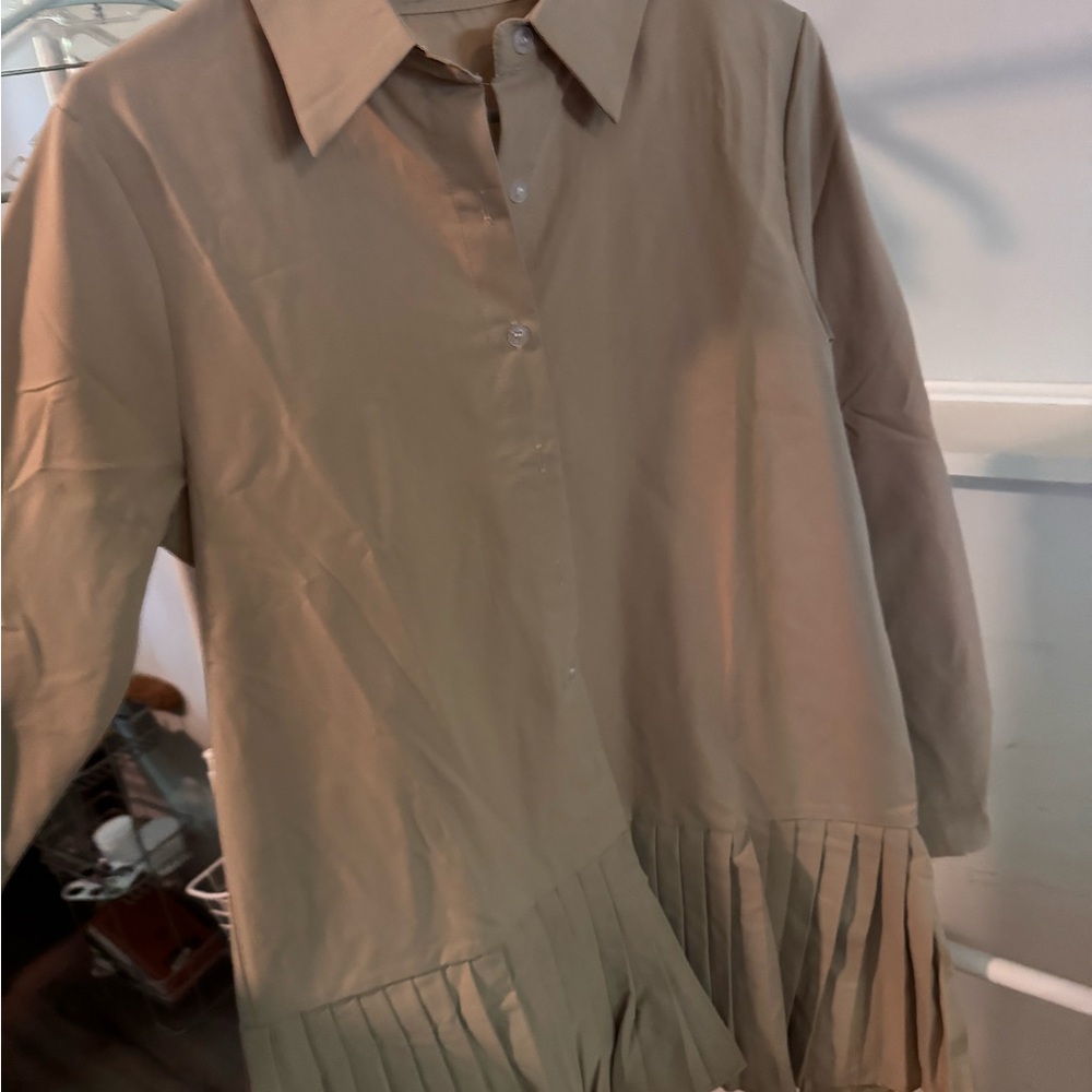 Tan Pleated Mini Dress